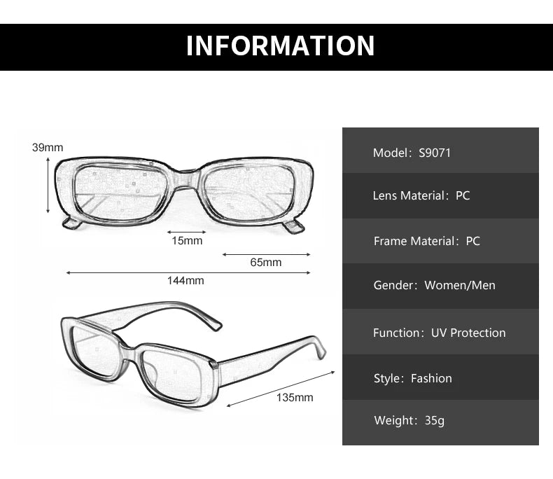 Vintage Fashion Rectangular UV400 Eyewear